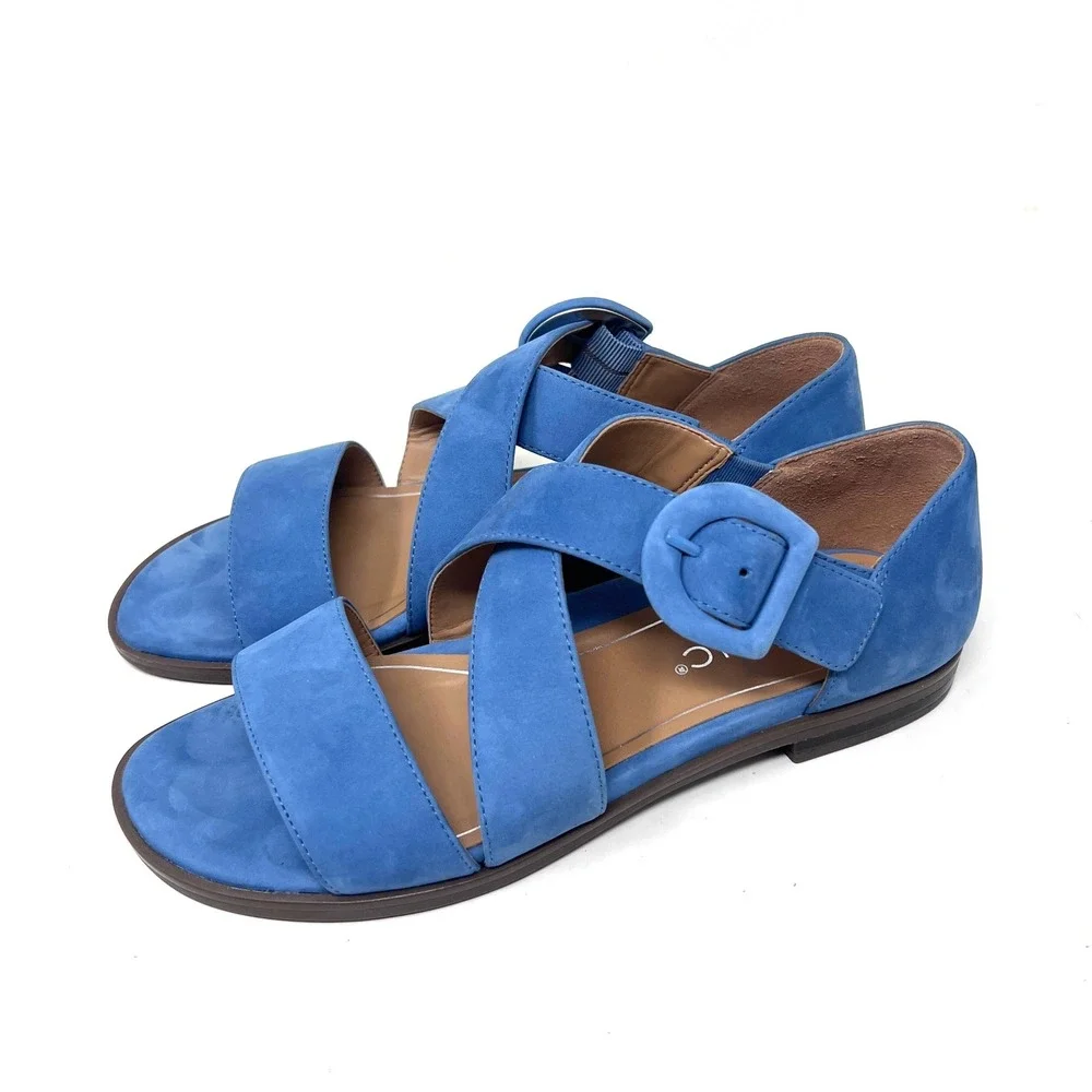 Vionic Pacifica Sandals Women's‎ 6.5 Blue Suede Buckle Orthotic Flat